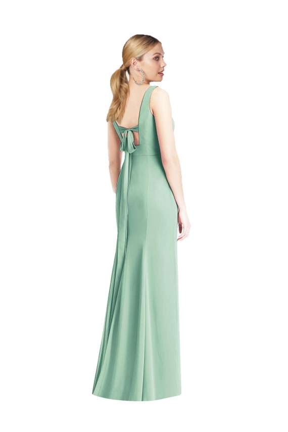 Compre Menta Verde Trompeta Cuello en V Gasa Largo Vestidos de dama de honor