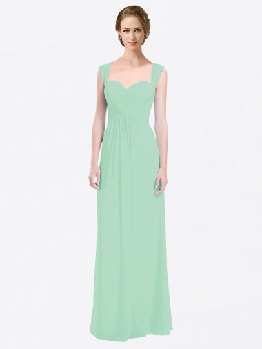 Compre Menta Verde línea A Cuello de Corazón Gasa Largo Vestidos de dama de honor
