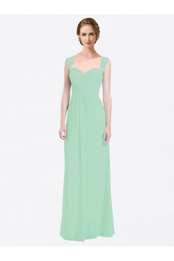 Compre Menta Verde línea A Cuello de Corazón Gasa Largo Vestidos de dama de honor