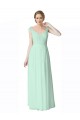 Compre Menta Verde línea A Cuello en V Gasa Encaje Largo Vestidos de dama de honor