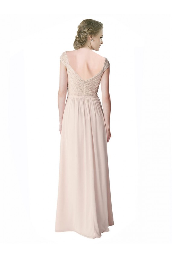 Compre Menta Verde línea A Cuello en V Gasa Encaje Largo Vestidos de dama de honor