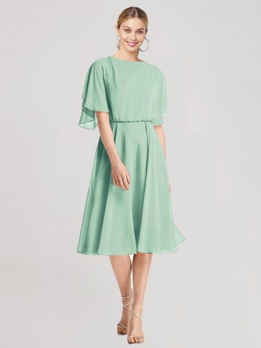 Compre Menta Verde línea A Gasa Corto Vestidos de dama de honor