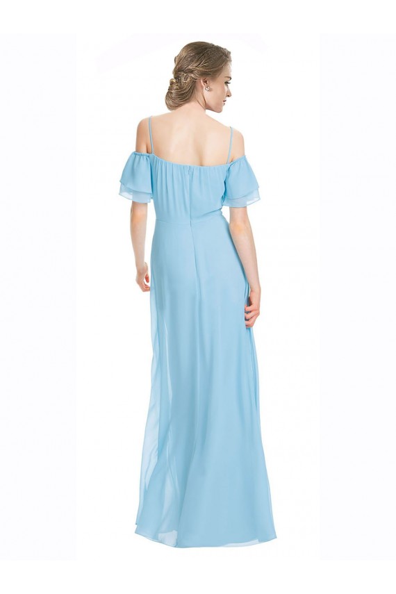 Compre Menta Verde línea A Hombros Descubiertos Tirantes espagueti Gasa Largo Vestidos de dama de honor