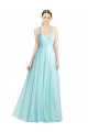 Compre Menta Verde línea A Tirantes espagueti Tul Largo Vestidos de dama de honor
