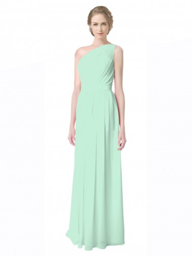 Compre Menta Verde línea A Un Hombre Gasa Largo Vestidos de dama de honor