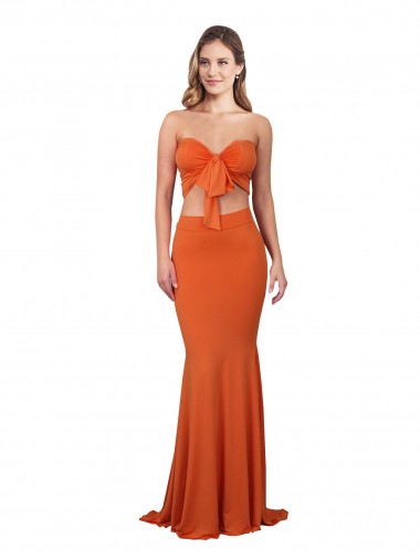 Compre Naranja Sirena Sin tirantes Spandex Largo Formales Vestidos de dama de honor / Vestidos de fiesta