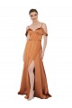 Compre Naranja línea A Tirantes espagueti Satén sedoso Largo Formales Vestidos de dama de honor / Vestidos de fiesta