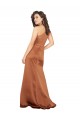 Compre Naranja línea A Un Hombre Satén sedoso Largo Formales Vestidos de dama de honor / Vestidos de fiesta