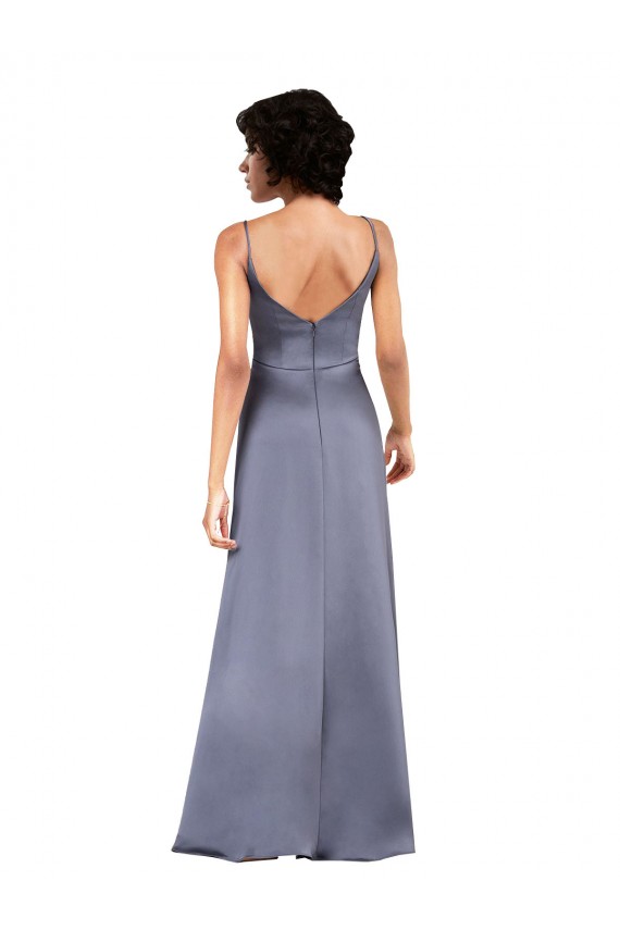 Compre Negro Columna Cuello en V Satén sedoso Largo Asimétrico Formales Vestidos de dama de honor / Vestidos de fiesta