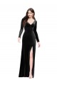 Compre Negro Columna Cuello en V Terciopelo Elástico Largo Formales Vestidos de dama de honor / Vestidos de fiesta