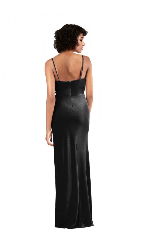Compre Negro Columna Terciopelo Elástico Largo Formales Vestidos de dama de honor / Vestidos de fiesta