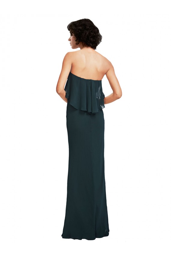 Compre Negro Cubierta Cuello de Corazón Sin tirantes Gasa Largo Vestidos de dama de honor
