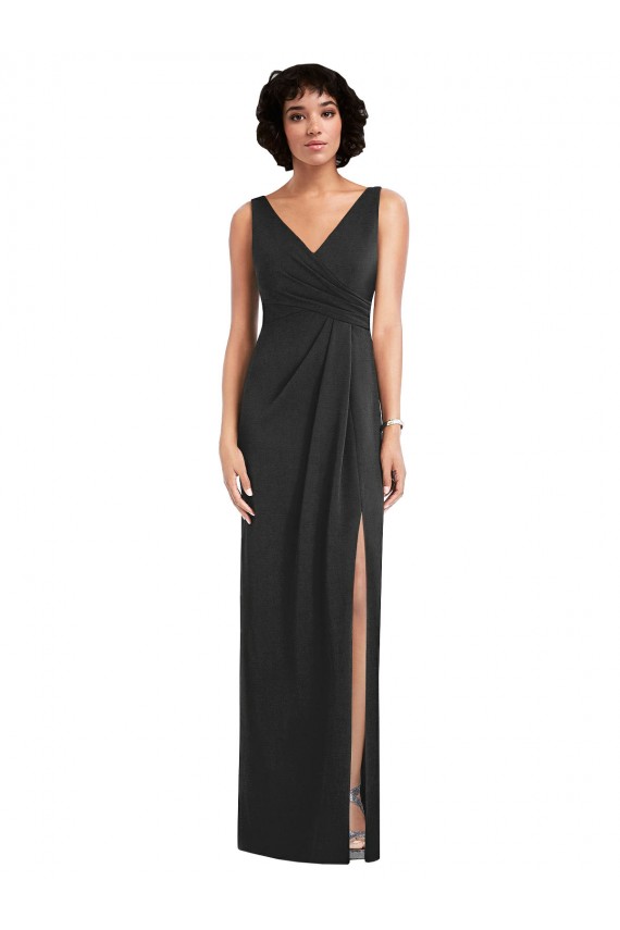 Compre Negro Cubierta Cuello en V Spandex Largo Formales Vestidos de dama de honor / Vestidos de fiesta
