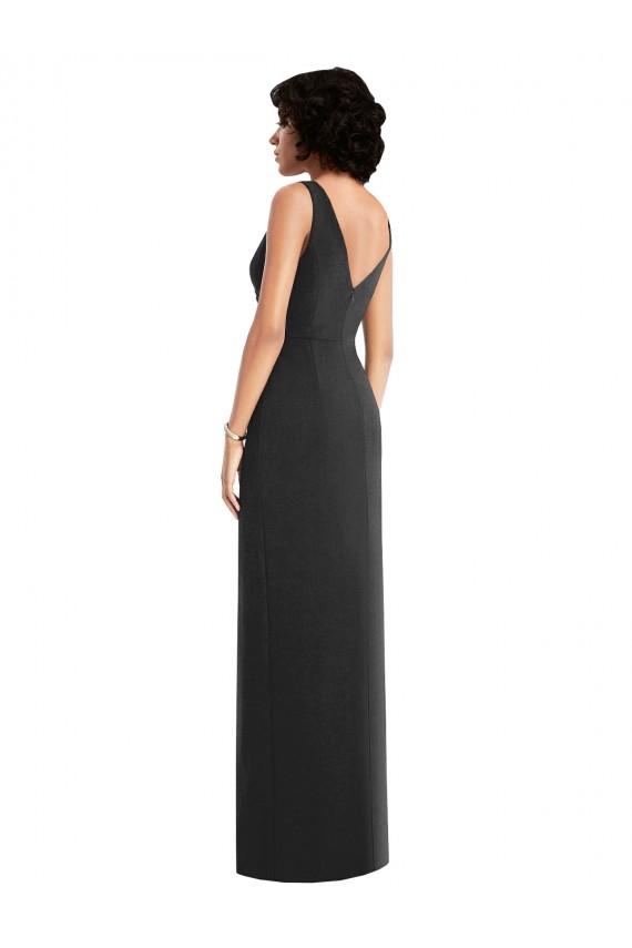 Compre Negro Cubierta Cuello en V Spandex Largo Formales Vestidos de dama de honor / Vestidos de fiesta