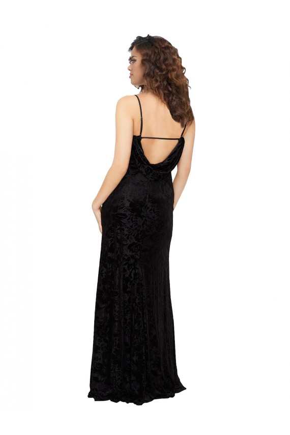 Compre Negro Cubierta Cuello en V Terciopelo floral Terciopelo Elástico Largo Vestidos de dama de honor
