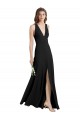 Compre Negro Cubierta Halter Cuello en V Crepé Elástico Largo Formales Vestidos de dama de honor / Vestidos de fiesta