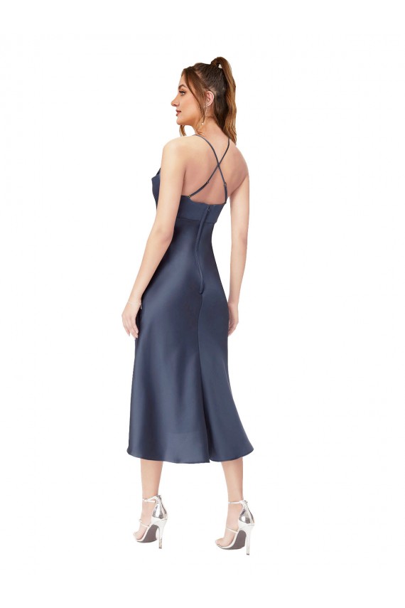 Compre Negro Cubierta Midi Satén sedoso Corto Asimétrico Formales Vestidos de dama de honor / Vestidos de fiesta / Vestidos de cóctel