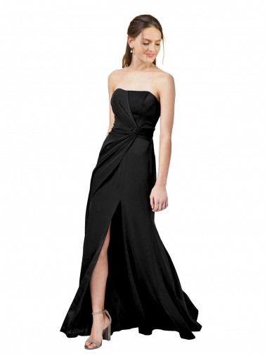 Compre Negro Cubierta Sin tirantes Crepé Elástico Largo Formales Vestidos de dama de honor / Vestidos de fiesta