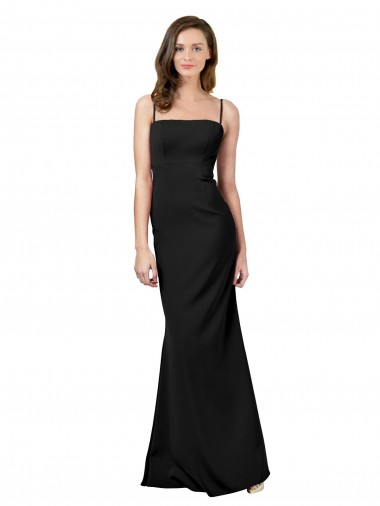 Compre Negro Cubierta Tirantes espagueti Cuadrado Crepé Elástico Largo Formales Vestidos de dama de honor / Vestidos de fiesta