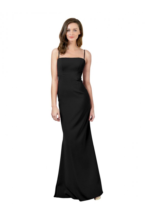 Compre Negro Cubierta Tirantes espagueti Cuadrado Crepé Elástico Largo Formales Vestidos de dama de honor / Vestidos de fiesta
