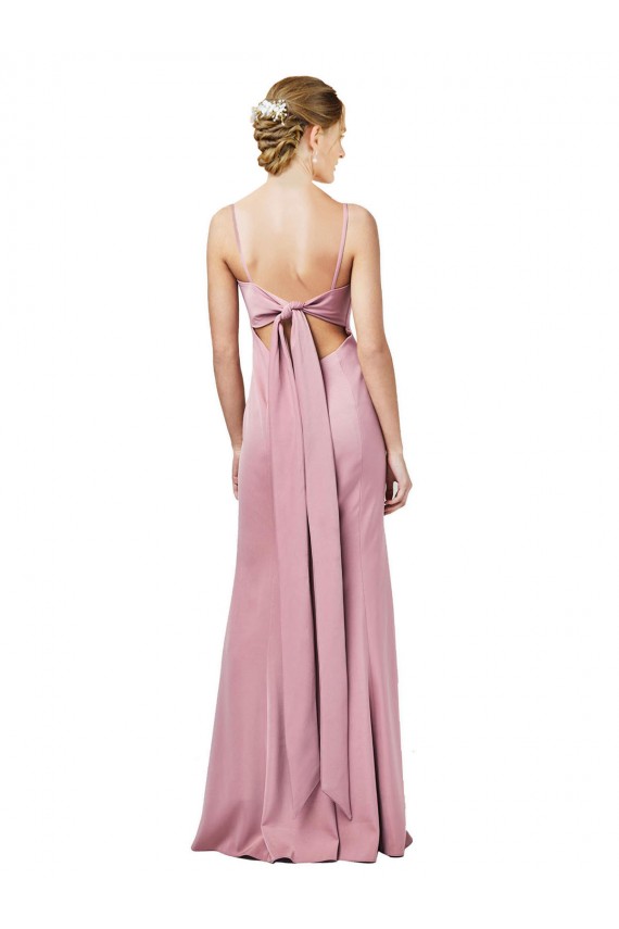 Compre Negro Cubierta Tirantes espagueti Cuadrado Crepé Elástico Largo Formales Vestidos de dama de honor / Vestidos de fiesta