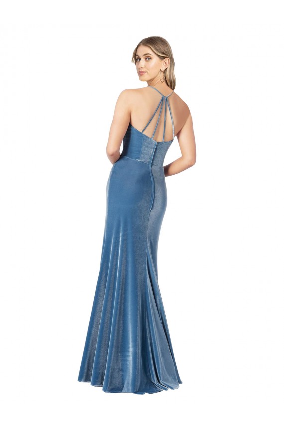Compre Negro Cubierta Tirantes espagueti Cuello joya Terciopelo Elástico Largo Formales Vestidos de dama de honor / Vestidos de fiesta