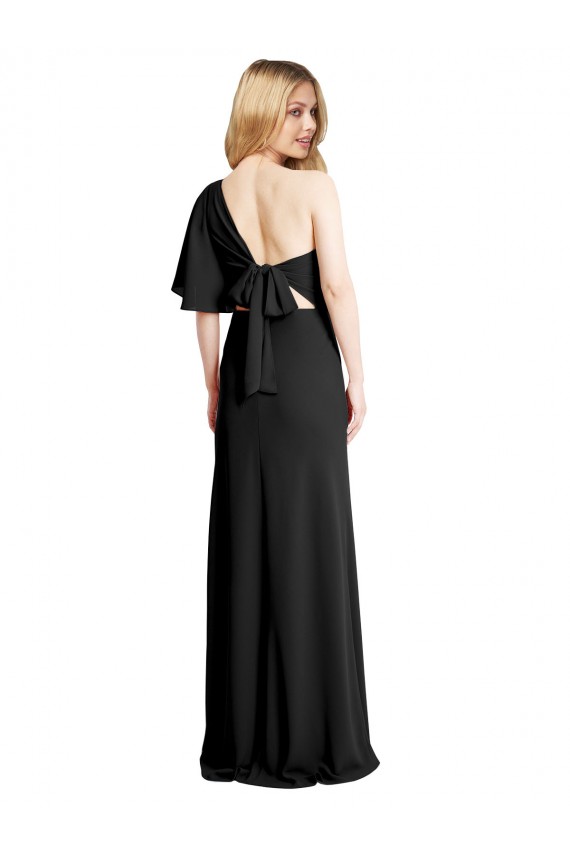 Compre Negro Cubierta Un Hombre Crepé Elástico Largo Formales Vestidos de dama de honor / Vestidos de fiesta