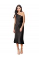 Compre Negro Cubierta Un Hombre Midi Satén elástico Corto Formales Vestidos de dama de honor / Vestidos de fiesta / Vestidos de cóctel