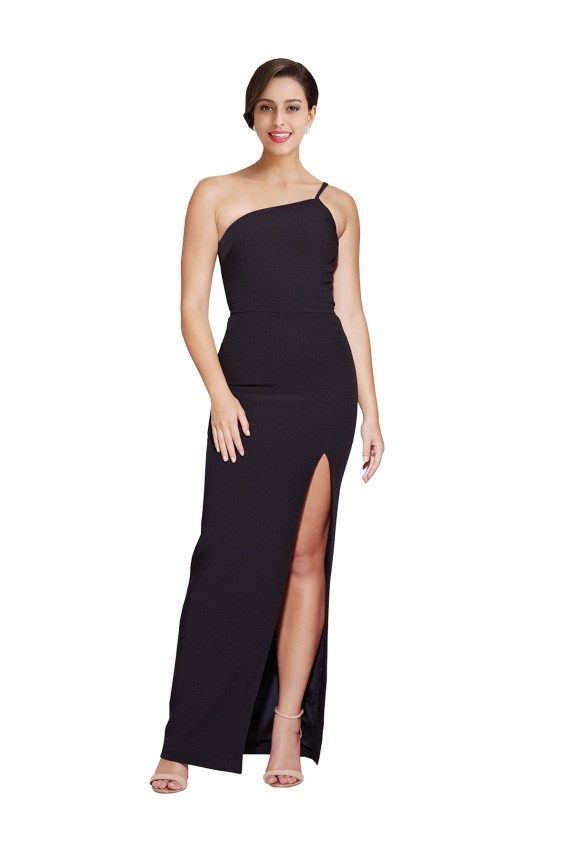 Compre Negro Cubierta Un Hombre Sin tirantes Crepé Elástico Largo Formales Vestidos de dama de honor / Vestidos de fiesta