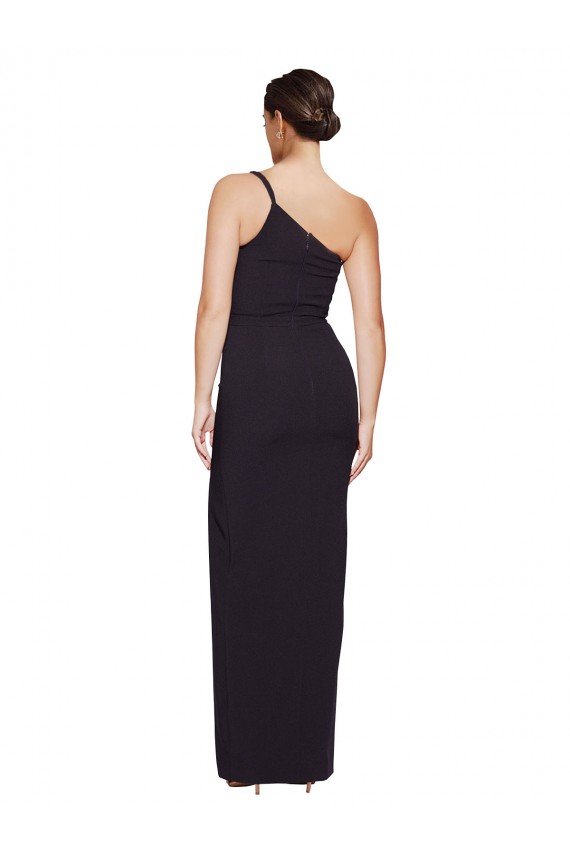 Compre Negro Cubierta Un Hombre Sin tirantes Crepé Elástico Largo Formales Vestidos de dama de honor / Vestidos de fiesta