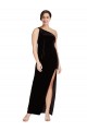 Compre Negro Cubierta Un Hombre Terciopelo Elástico Largo Formales Vestidos de dama de honor / Vestidos de fiesta
