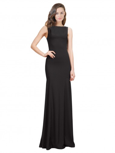 Compre Negro Sirena Barco Crepé Elástico Largo Vestidos de dama de honor / Vestidos de fiesta
