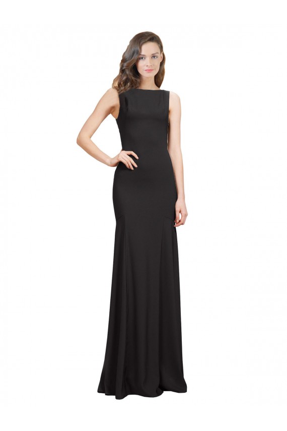 Compre Negro Sirena Barco Crepé Elástico Largo Vestidos de dama de honor / Vestidos de fiesta