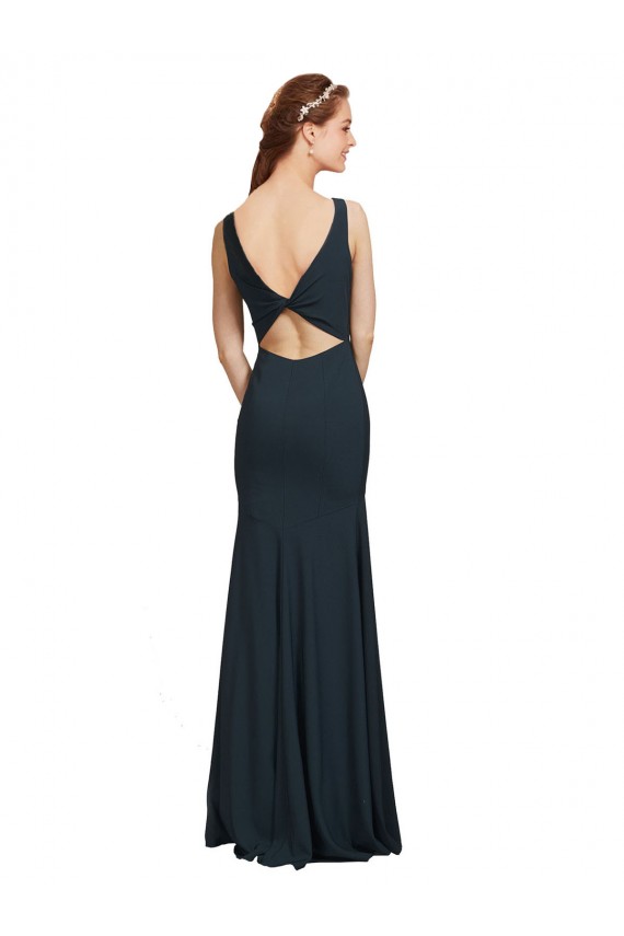 Compre Negro Sirena Barco Crepé Elástico Largo Vestidos de dama de honor / Vestidos de fiesta