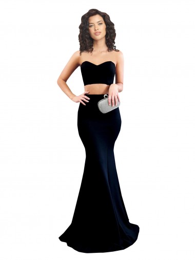 Compre Negro Sirena Cuello Alto Crepé Elástico Largo Formales Vestidos de dama de honor / Vestidos de fiesta