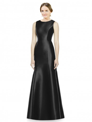 Compre Negro Sirena Cuello Alto Satén Largo Vestidos de dama de honor