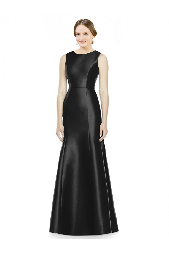 Compre Negro Sirena Cuello Alto Satén Largo Vestidos de dama de honor
