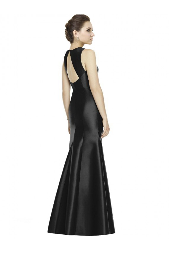Compre Negro Sirena Cuello Alto Satén Largo Vestidos de dama de honor