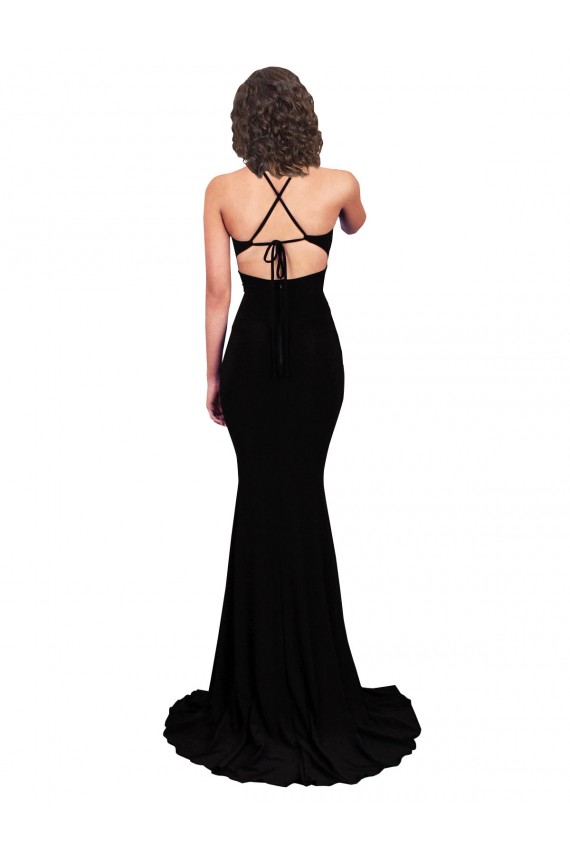 Compre Negro Sirena Cuello en V Spandex Largo Formales Vestidos de dama de honor / Vestidos de fiesta