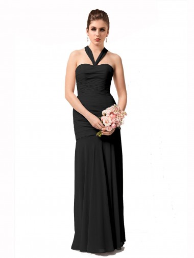 Compre Negro Sirena Halter Gasa Largo Vestidos de dama de honor