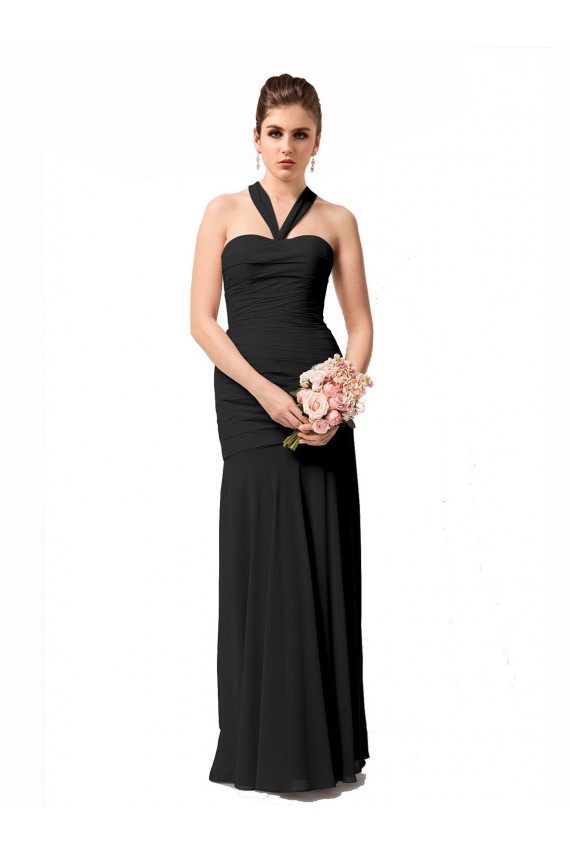 Compre Negro Sirena Halter Gasa Largo Vestidos de dama de honor