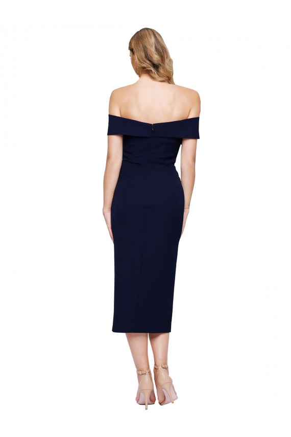 Compre Azul marina oscuro Sirena Hombros Descubiertos Midi Crepé Elástico Corto Formales Vestidos de dama de honor / Vestidos de fiesta / Vestidos de cóctel