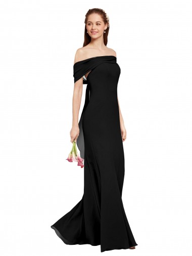 Compre Negro Sirena Hombros Descubiertos Gasa Largo Vestidos de dama de honor / Vestidos de fiesta