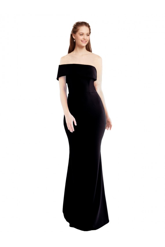 Compre Negro Sirena Un Hombre Crepé Elástico Largo Formales Vestidos de dama de honor / Vestidos de fiesta