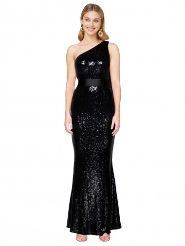 Compre Negro Sirena Un Hombre Lentejuela Largo Formales Vestidos de dama de honor / Vestidos de fiesta