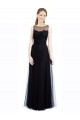 Compre Negro línea A Barco Ilusión Tul Encaje Largo Vestidos de dama de honor