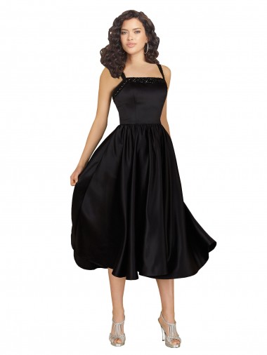Compre Negro línea A Cuadrado Satén Corto Vestidos de dama de honor / Vestidos de fiesta / Vestidos de cóctel