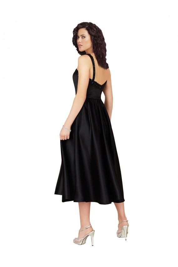 Compre Negro línea A Cuadrado Satén Corto Vestidos de dama de honor / Vestidos de fiesta / Vestidos de cóctel