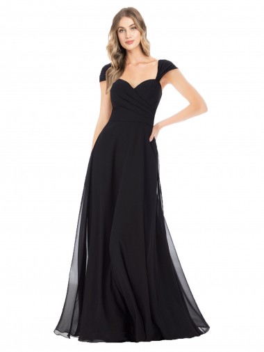 Compre Negro línea A Cuello de Corazón Gasa Largo Vestidos de dama de honor