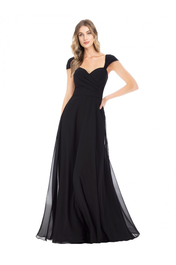 Compre Negro línea A Cuello de Corazón Gasa Largo Vestidos de dama de honor